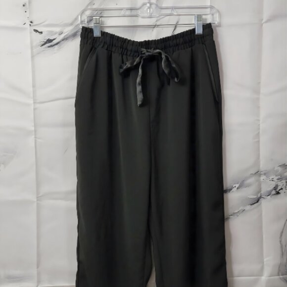 Women's Black High Rise Drawstring Ankle Slit Pants Size L (28x29) - Picture 3 of 9